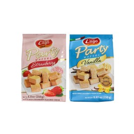 Gastone Lago Party Variety Wafers Cream Filling 8.82 oz, 250g (Pack of 2) (Vanilla/Strawberry, 2-Pack)