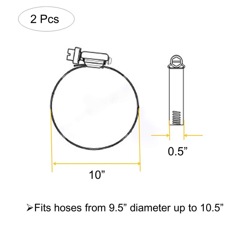 EesTeck 2Pcs 10" (Diameter) Adjustable 304 Stainless Steel Duct Clamps