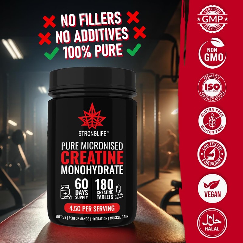 Stronglife Creatine Tablets - 180 Tablets, 4500mg Daily Serving, 1500mg