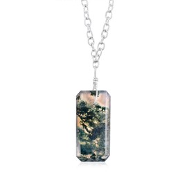 Natural Moss Agate Crystals Pendant Necklace, Rectangle Bar Cabochon Gemstone, Energy Healing Crystals, Birthday, Gift for Her, Gemstone Jewelry 18 inch AAA+ Quality (Bar)