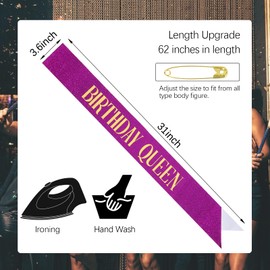 CIEHER Purple Birthday Sash - It's My Birthday - Women's Glitter Fabric Sash - 1 Count (Pack of 1) - Hair Styling, Securing Hair