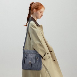 KL928 Women's Shoulder Bag, Large Capacity, One-Shoulder PU Crossbody Bag, Handbag, Soft Material, Many Pockets, Simple, Fashionable (Blue), blue