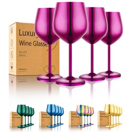 UNISWEET Stainless Steel Wine Glasses Set of 4 Unbreakable Purple Wine Glass 18 oz Unique Metal Wine Goblets for Outdoor, Travel, Camping, Pool, Ideal Gift for Wine Lovers