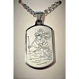 St. Christopher Stainless Steel Dogtag pendant, 24" chain