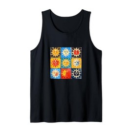 Vintage Sun Faces Art 70s Art Aesthetic Celestial Graphic Tank Top