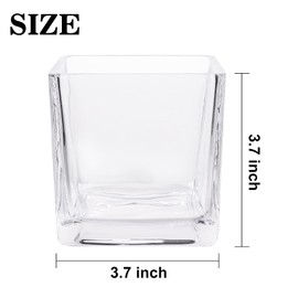 HWASHIN Set of 6 Glass Cube Vases 4 x 4 Inch, Clear Square Flower Vases with Sponge Brush, Candle Holders, Decorative Centerpieces for Home, Events or Weddings