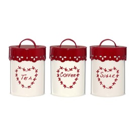 Premier Housewares 507620 Anglaise Tea/Coffee and Sugar Canisters - Set of 3, Cream/Red H14 x W11 x D11cm