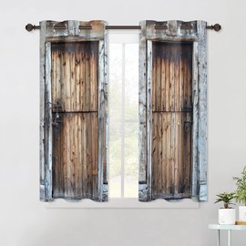DORCEV Rustic Barn Door Window Curtains, 26x63 inch, 2 Panels, Brown Grey, Polyester, Blackout, Living Room, Bedroom, Kitchen