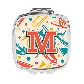 Caroline's Treasures Letter M Retro Teal Orange Musical Instruments Initial Compact Travel Mirrors, Multicolor