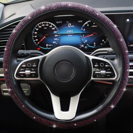 SJHTYA Bling Steering Wheel Cover, Rhinestones Steering Wheel Cover Crystal Diamond for Women, Sparkling Car Wheel Protector Universal Fit 14-15 inches - Purple