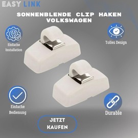Easy Link 2x Sun Visor Holder Clip Grey Compatible with VW Transporter T5 Amarok Passat Caddy Golf Bora Polo Sharan Touran Skoda Octavia Superb Seat Ibiza Leon Toledo 3B0857561B