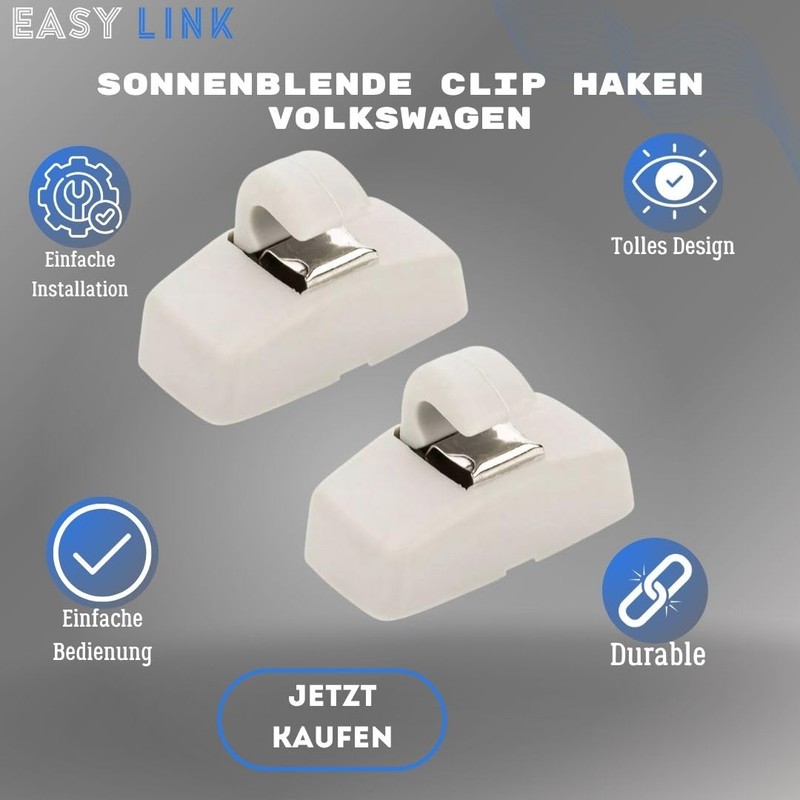 Easy Link 2x Sun Visor Holder Clip Grey Compatible with