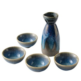DOITOOL Sake Bottle Japanese Sake Set Ceramic Sake Pot Japanese Sake Cup Set Tokkuri Bottle and 4 Ochoko Cups (Assorted Color)