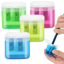 XUKZIMA 4 PCS Pencil Sharpeners Manual Colorful Pencil Sharpeners with Cover Dual Hole Pencil Sharpener for Kids Students School Home Office Supply