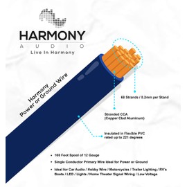 Harmony Audio Primary Single Conductor 12 Gauge Power or Ground Wire - 10 Rolls - 1000 Feet - Color Mix for Car Audio/Trailer/Model Train/Remote
