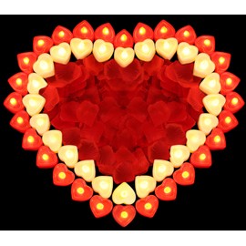 JEFHOMKIT 3000 Pieces Artificial Rose Petals with 36Pcs Heart Shaped LED Candles,Rose Petals for Romantic Night,Flameless Love LED Tea Lights Candles for Romantic Night Valentine's Day Table Decor