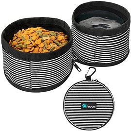 PetAmi Collapsible Dog Bowls, Travel Dog Bowls, Portable Water Bowl for Dog Puppy Cat Pet, Foldable Doggy Food Bowl for Traveling Hiking Camping Walking Outdoor Gear Accessories (Stripe Black)