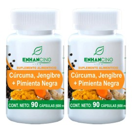 Cápsulas Cúrcuma Jengibre Pimienta Negra Botes Sabor