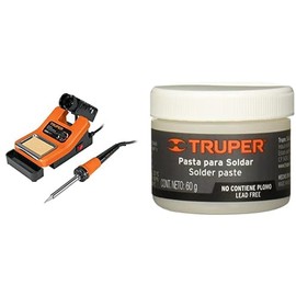 Truper CAU-48ES, Cautín de estación 48 W temperatura ajustable  Truper PASO-60, Pasta para soldar, base de petrolato, 60 gramos                       