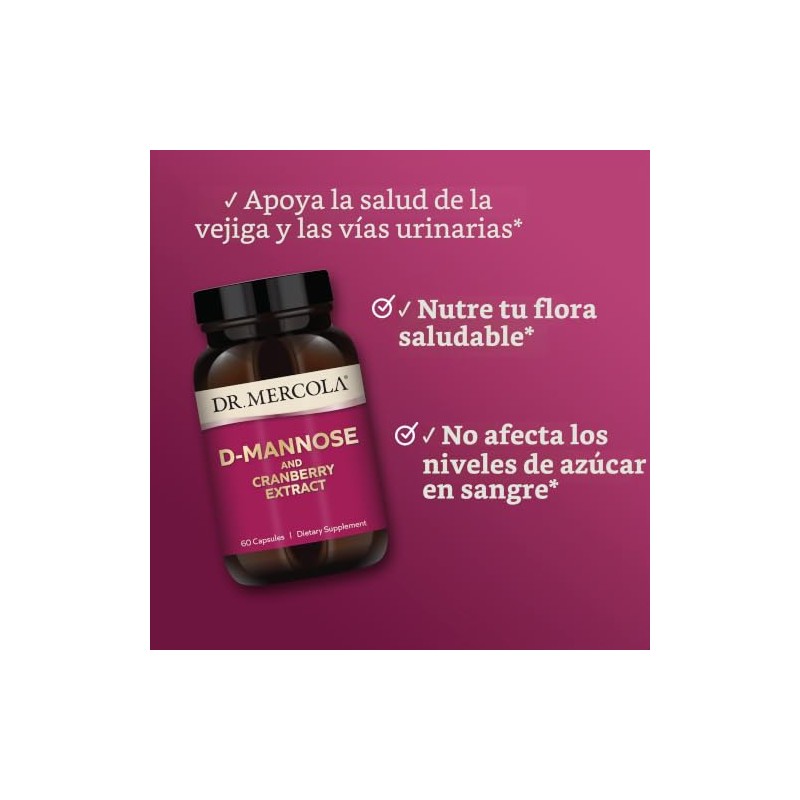 Dr. Mercola D-Mannose con Extracto de Arándano, 60 Cápsulas, Suplemento