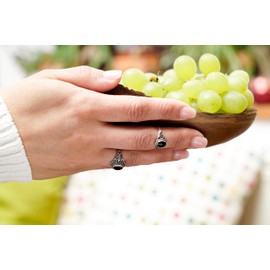 Windalf Women's Bohemia Silver Ring Lucy 9 mm Onyx Stone Spirals 925 Sterling Silver, Silver, No Gemstone