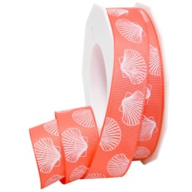 Morex Ribbon Coastal Celebrations - Shells Ribbon, 7/8 inch by 20 yards, Coral
