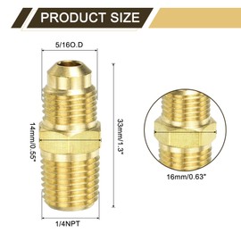 sourcing map 2Pcs Brass Tube Fitting, 5/16O.D x 1/4NPT Brass Flared Pipe Adapter Fittings Reducing Nipples Connector, Half Union Gas Adapter for Pipe Connections, Hydraulics, Refrigeration