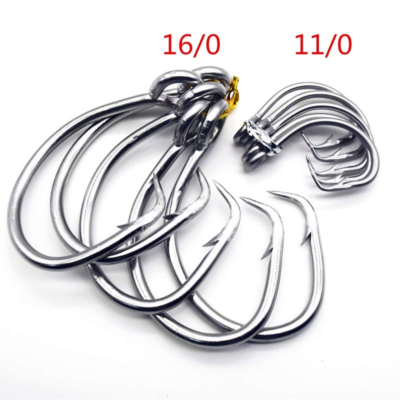 11/0-16/0 Big Game White Forged Offset Circle Hooks Shark &
