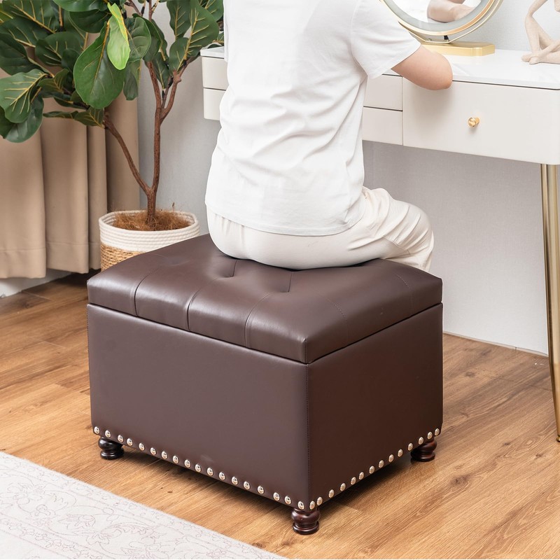 Joveco Leather Storage Ottoman Bench Rectangle 24 Inch Foot Rest