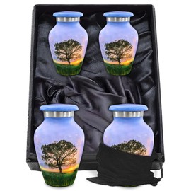 TOSENG Handcrafted Small Urns for Human Ashes Keepsake (4-Pack) - Elegant Tree of Life Urn with Air-Tight Seal, 4 Velvet Bags, 1.75 x 3 Inch Memorial Keepsake