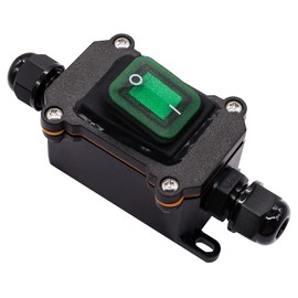 Hmknana IP67 Waterproof Inline Cord Switch 12V DC 20A DPST 4Pin 2 Position On Off Outdoor Toggle Switch with Green Light Rocker Button,Two-Side Entry & Exit Line
