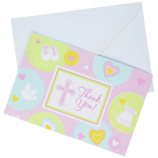 Amscan 489422 Sweet Christening - Invite & Thank You Card Set, Pink, 3 7/8" x 5 5/8" 16ct