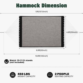 Patio Watcher 13 FT Quick Dry Olefin Hammock - Outdoor Double Hammock with Metal Curved Spreader Bars - 450 lbs Capacity - Mocha