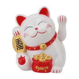 Gato de la Suerte, 5.5 Pulgadas Gato de la Suerte con Brazo, Funciona con Bateria Gato de la Suerte Decoracion Simbolo de Fortuna Dinero y Buena Suerte Fengshui Gato de la Suerte (MLY11020-1 Blanco)