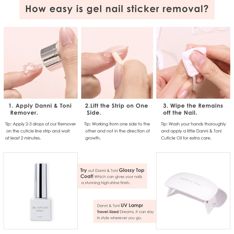 DANNI & TONI Gel Nail Strips Semi Cured Pink Ombre（In