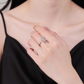 OIDIMS Adjustable Hummingbird Ring for Women Sterling Silver Plated Colorful Crystal Cubic Zirconia Rings Delicate CZ Bird Open Band Comfort Fit Wrap Finger Cute Graduation Jewelry (Silver)