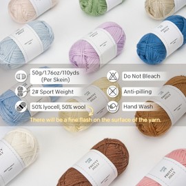 Pretty Jolly 3 Skeins Soft Wool Yarn Glossy Wool Blend Yarn for Crochet Knitting Sport Weight Yarn for DIY Craft(3×50g/3×100m)(Light Pink)