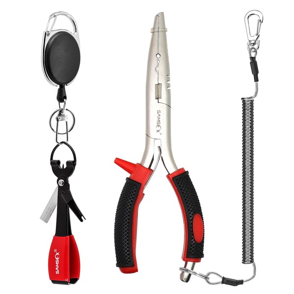 SAMSFX Quick Knot Tool and Fishing Pliers with Coiled Lanyard