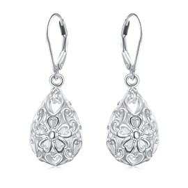 SHAOAN 925 Sterling Silver Filigree Dangle Drop Earrings Flower Cherry Leverback Earrings for Women Jewelry for Mother’s Day