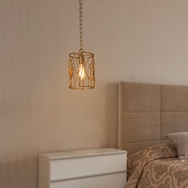 Optimant Lighting Cast Copper Pendant Light, Antique Gold Modern Hanging Cage Lighting Fixture for Kitchen Island, Dining Room, Living Room, Stairway, Hallway