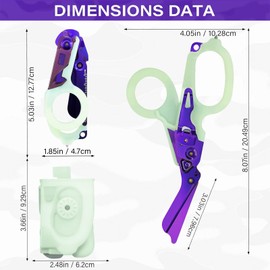 6 in 1 Multi-Function Trauma Shears with Strap Cutter and Glass Breaker, with Luminous Holster, Stainless Steel Foldable Trauma Shears for Outdoor Camping Emergency Tool (Luminous Purple)