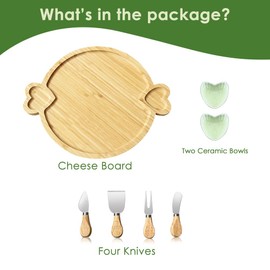 Yonscess Charcuterie Boards Gift Set,Cute Bamboo Cheese Board, Round Charcuterie Board, House Warming Gifts New Home, Wedding & Bridal Shower Gift, Birthday Gift for Women,Mothers Day Gifts for Mom