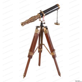 Table Décor 9 inch Telescope Vintage Marine Gift Functional Instrument Collectables Gift Item (Brass Antique + Wood)