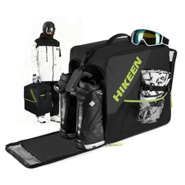 Hikeen Ski Boot Bag, 40L Breathable Padded Snowboard Boot Bag with Helmet Compartment,Durable Travel Handbag for Helmet, Goggles,Gloves & Accessories
