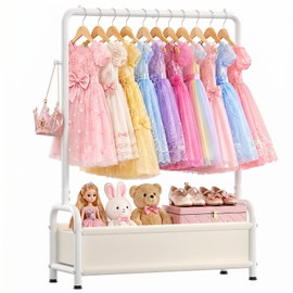 Kids Clothing Rack with Storage Basket Sturdy U-Shaped Dress Up Storage