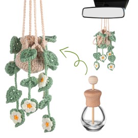 DaisyInner Crochet Car Air Freshener 12ml Empty Refillable Car Diffuser Bottle with Cute Potted Plants Hanging Accessories Essential Oil Diffuser
