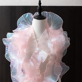 XZJMY 8 Yards Ruffle Trim Tulle Fabric,Pleated Lace Fabric Trim,Organza Ruffled Fabric 4.72 Inch Width for Dress Collars Sleeves Decoration Throw Pillow Decor DIY Sewing (Ice Pink), XZJMY-001