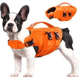 Kuoser Dog Life Jacket, High Flotation Dog Vest for Swimming & Boating, Reflective Pet Life Preserver with Rescue Handle, Orange M