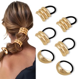 CUBACO 6PCS Metal Hair Ties for Women,KC Gold Hair Ties for Thick Hair,Small Hair Elastics Ponytail Hair Cuffs Gold Hair Accessories Pony Tails Hair Ties