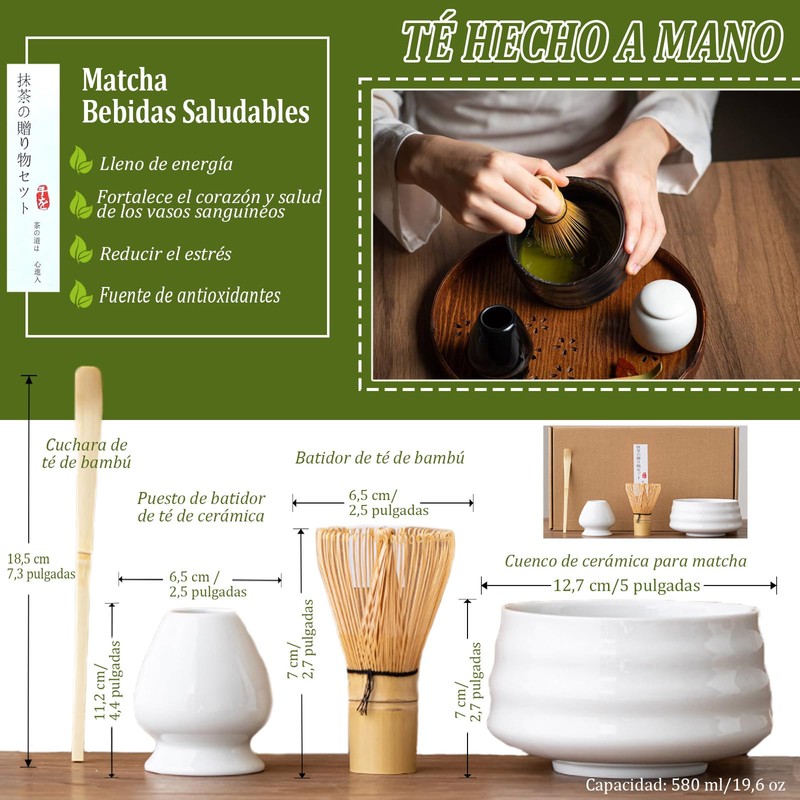 Matcha Kit, Juego de Matcha de Cuatro Piezas, Batidor de